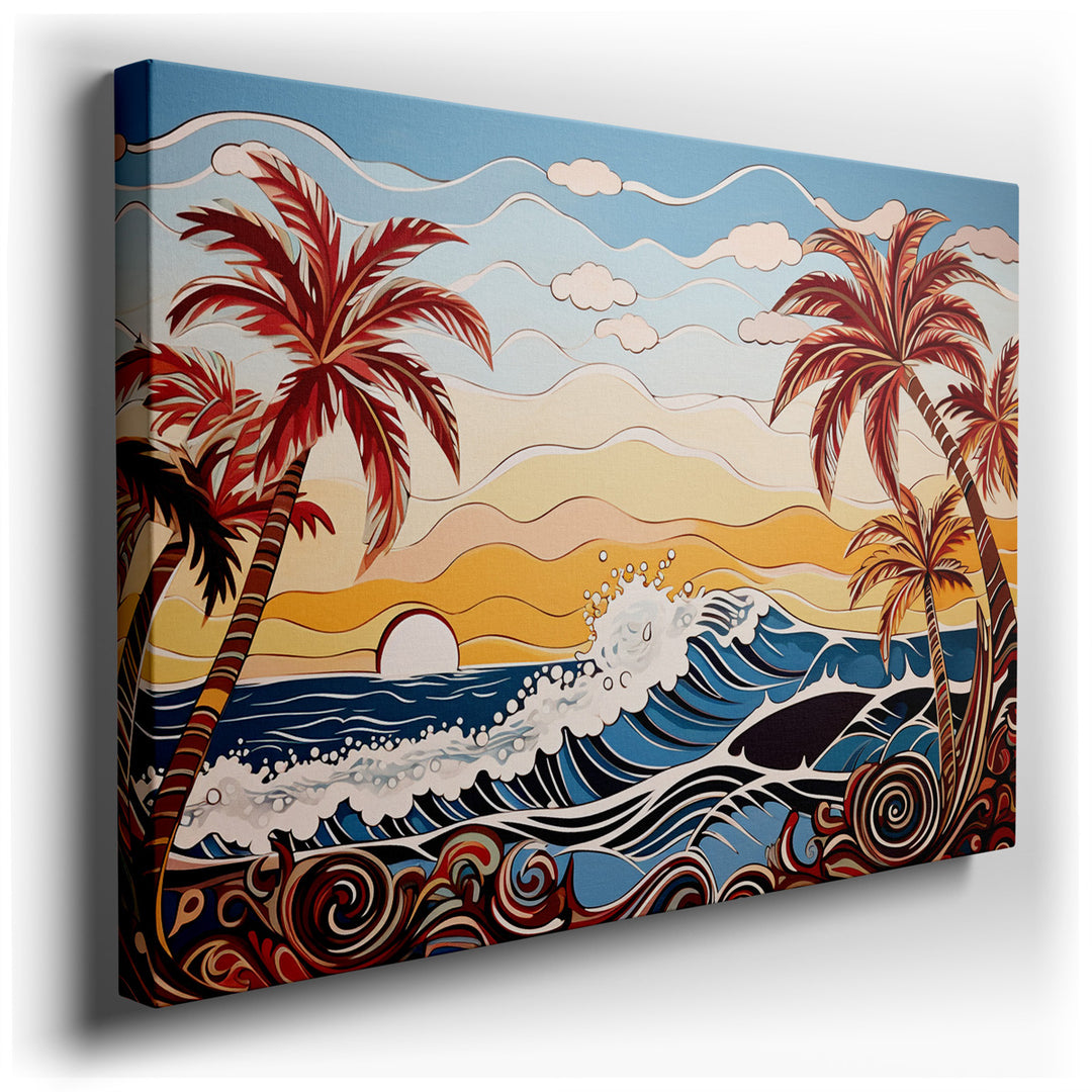 canvas print on wrapped canvas for wall decor – This wall art is a captivating and imaginative portrayal of a tropical paradise, ideal for bringing a burst of color and...