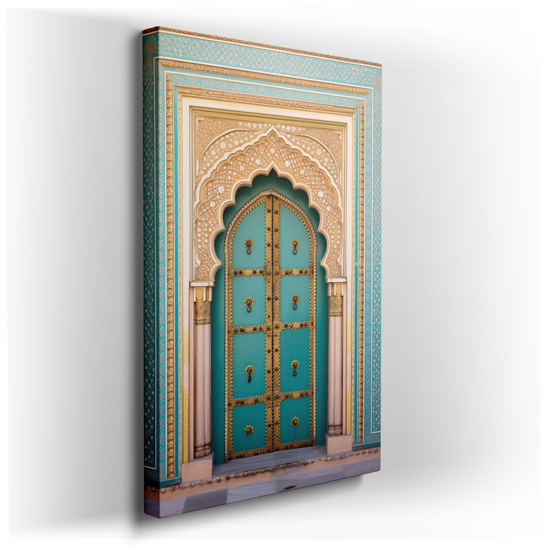 canvas print on wrapped canvas for wall decor – This wall art captures the essence of a beautifully ornate door, a masterpiece of traditional Indian architecture and de...