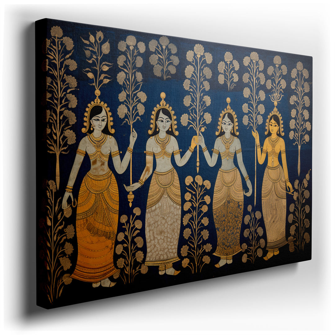 canvas print on wrapped canvas for wall decor – This wall art, a captivating portrayal of four traditional goddesses, is a masterpiece that embodies the essence of cult...