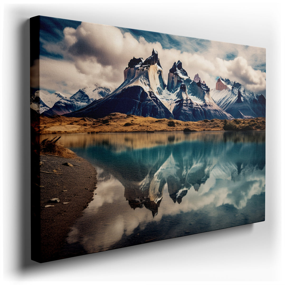 canvas print on wrapped canvas for wall decor – This wall art captures a breathtaking mountainous landscape that is both majestic and serene, offering a window to the u...