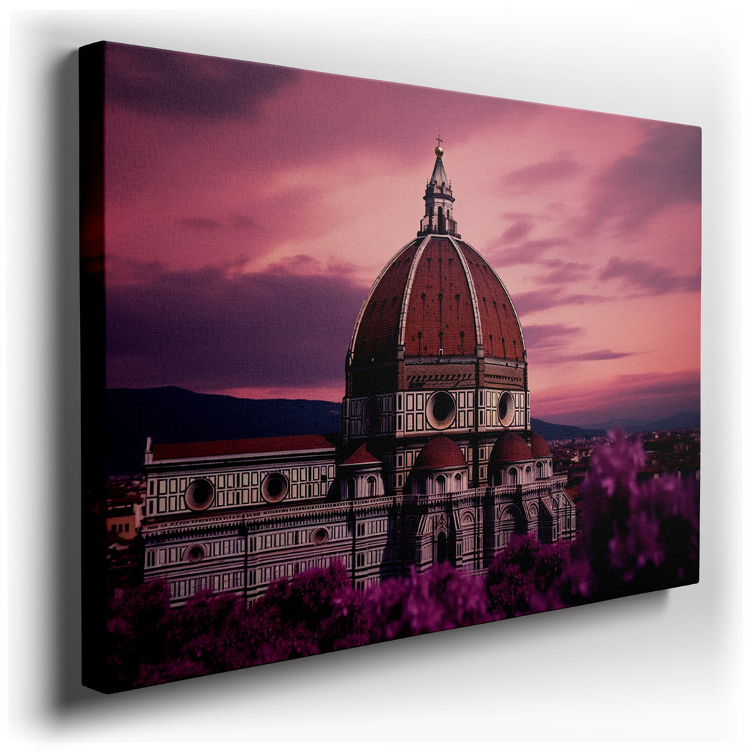 canvas print on wrapped canvas for wall decor – This exquisite wall art of Florence's renowned Duomo as twilight descends is a masterpiece of color and emotion, capturi...