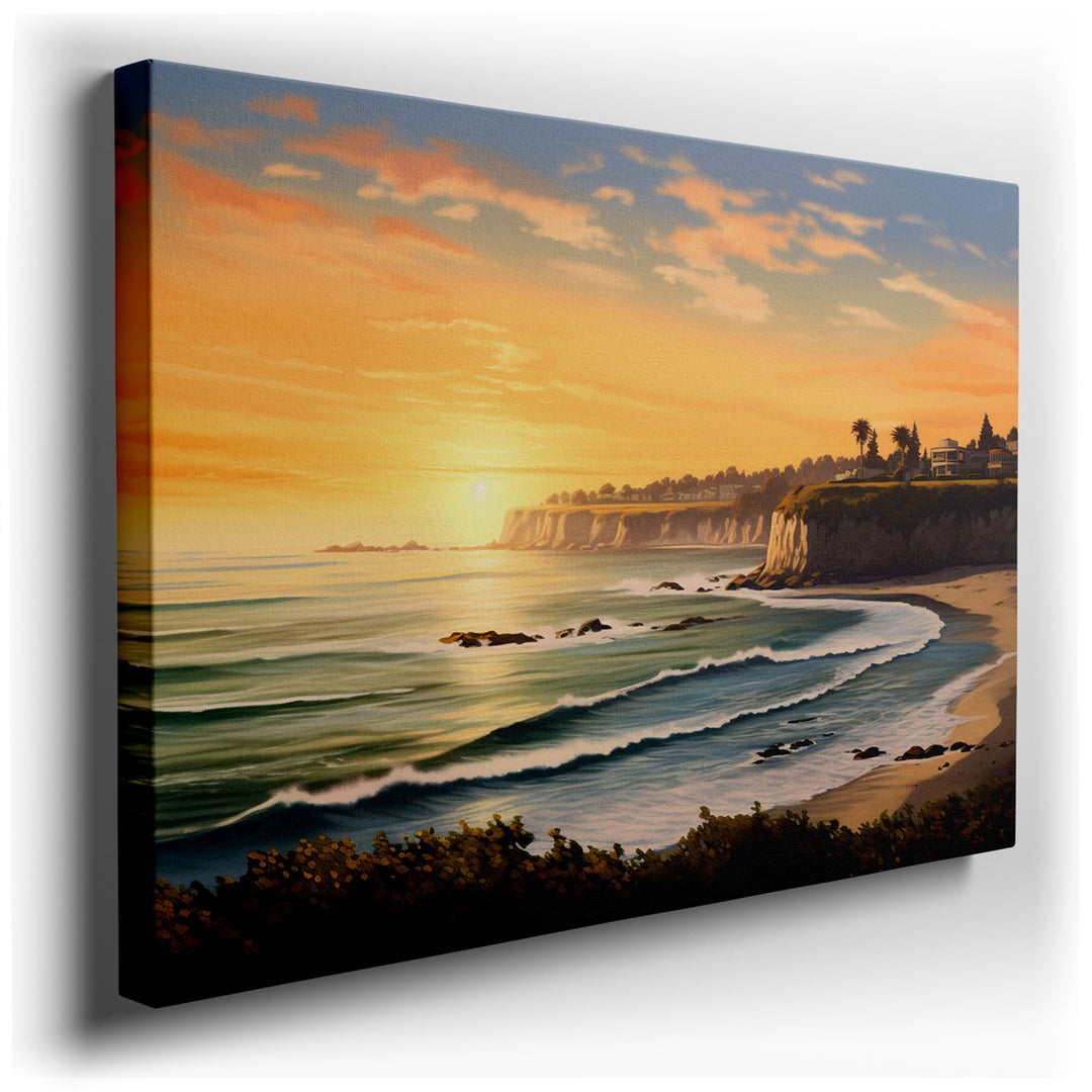 canvas print on wrapped canvas for wall decor – This exquisite wall art masterfully captures the serene beauty of a coastal sunset, where the last rays of the sun bathe...