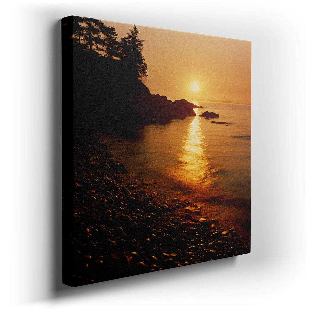 canvas print on wrapped canvas for wall decor – The wall art in question is a masterful depiction of a sunset, one that captures the ephemeral beauty of the day's end w...