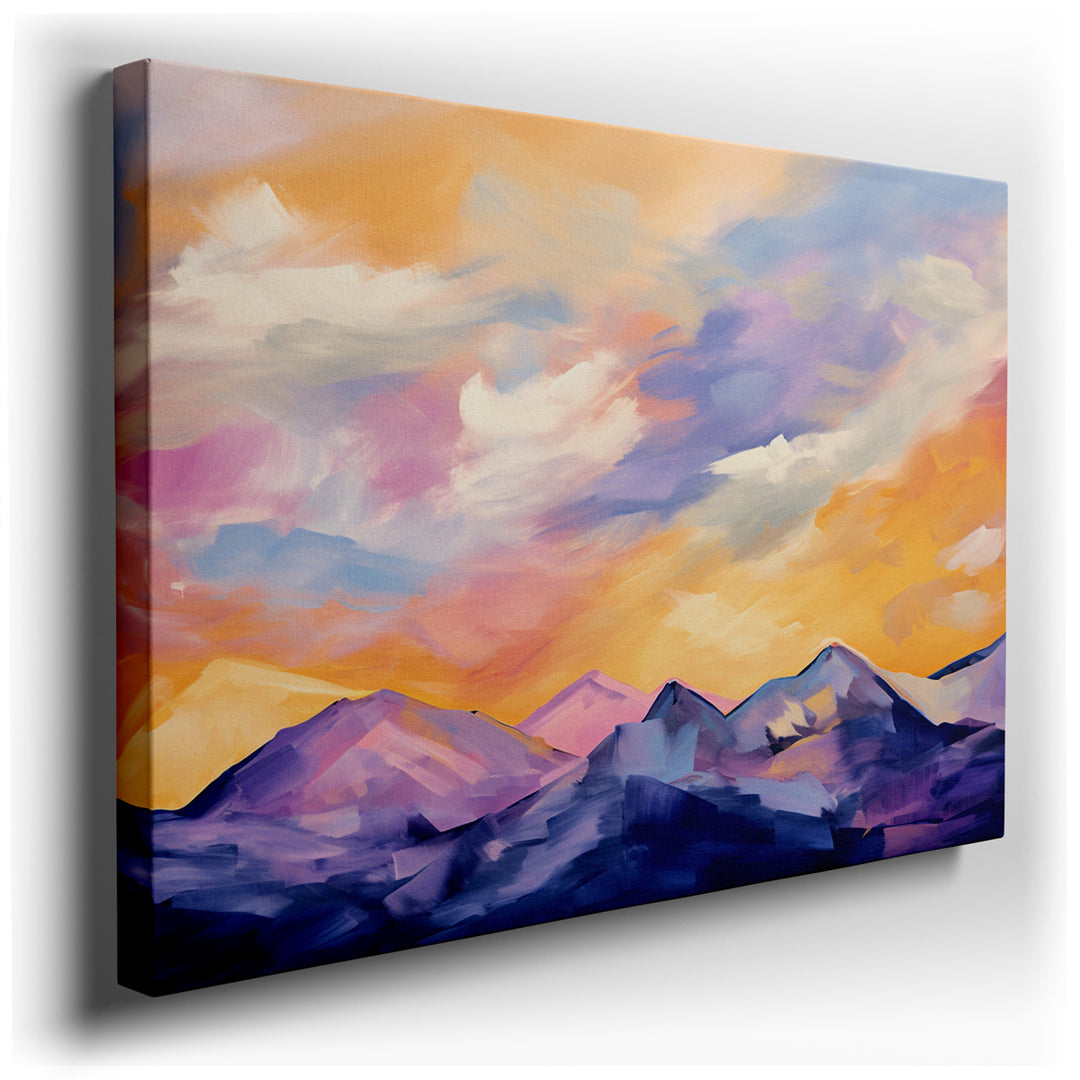 canvas print on wrapped canvas for wall decor – This abstract mountain wall art is a mesmerizing artwork that encapsulates the breathtaking beauty of a twilight sky, ma...