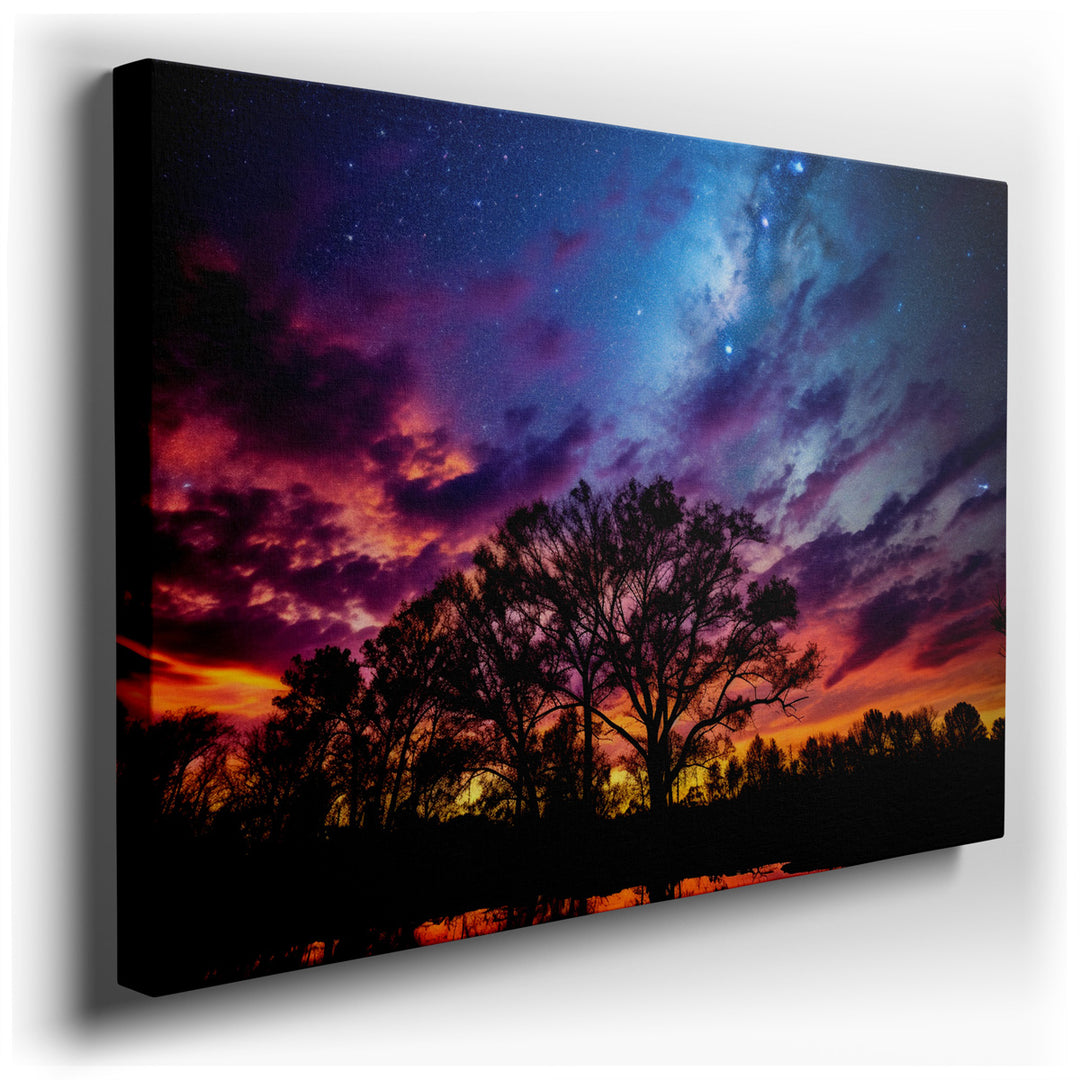 canvas print on wrapped canvas for wall decor – This wall art, a masterful depiction of a twilight scene, is an exquisite canvas that captures the ephemeral beauty of d...