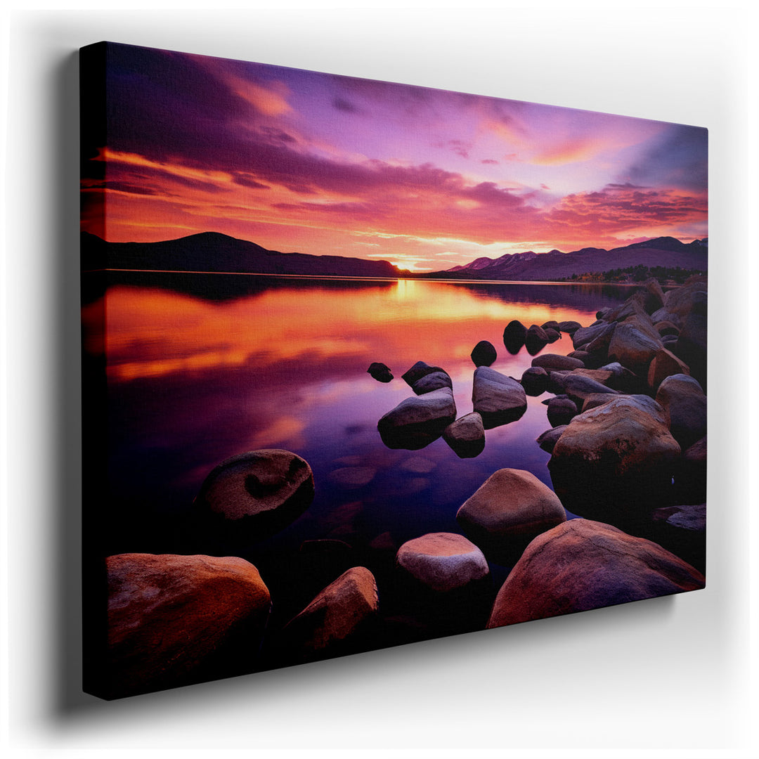 canvas print on wrapped canvas for wall decor – This wall art captures a breathtaking twilight scene that masterfully portrays the serene interplay between the fading l...