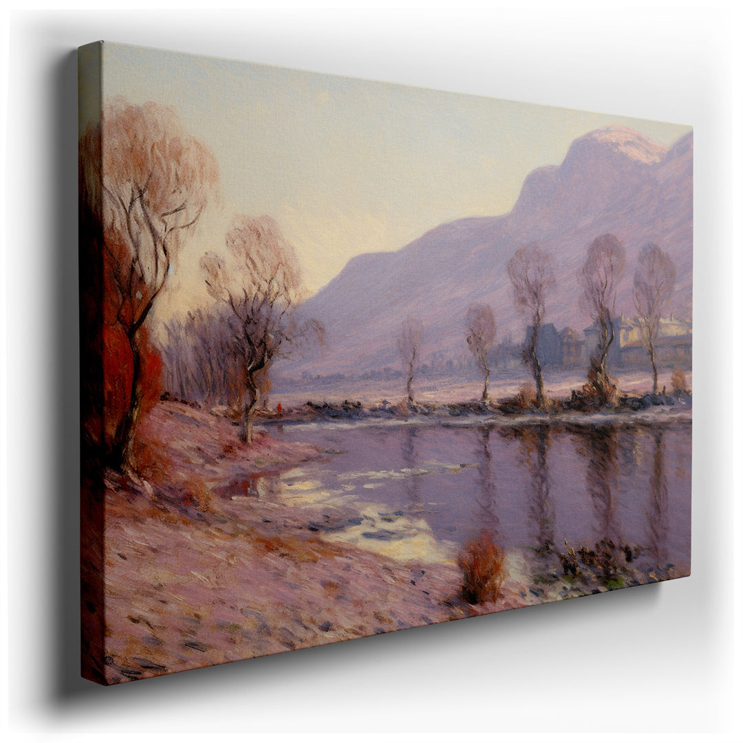 canvas print on wrapped canvas for wall decor – The wall art captures a serene landscape, bathed in the soft glow of twilight, evoking a sense of peace and tranquility...