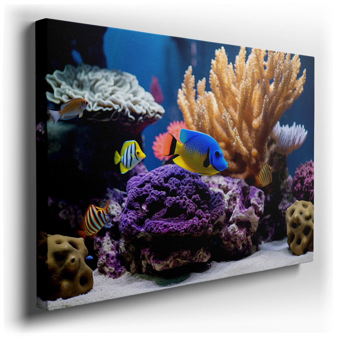 canvas print on wrapped canvas for wall decor – This exquisite wall art captures the enchanting beauty of an underwater paradise, vividly portraying a bustling marine e...