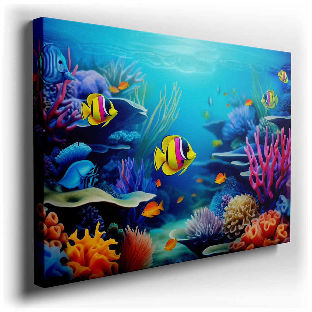 canvas print on wrapped canvas for wall decor – Imagine stepping into a room where the walls come alive with the vibrant hues and serene beauty of an underwater paradis...