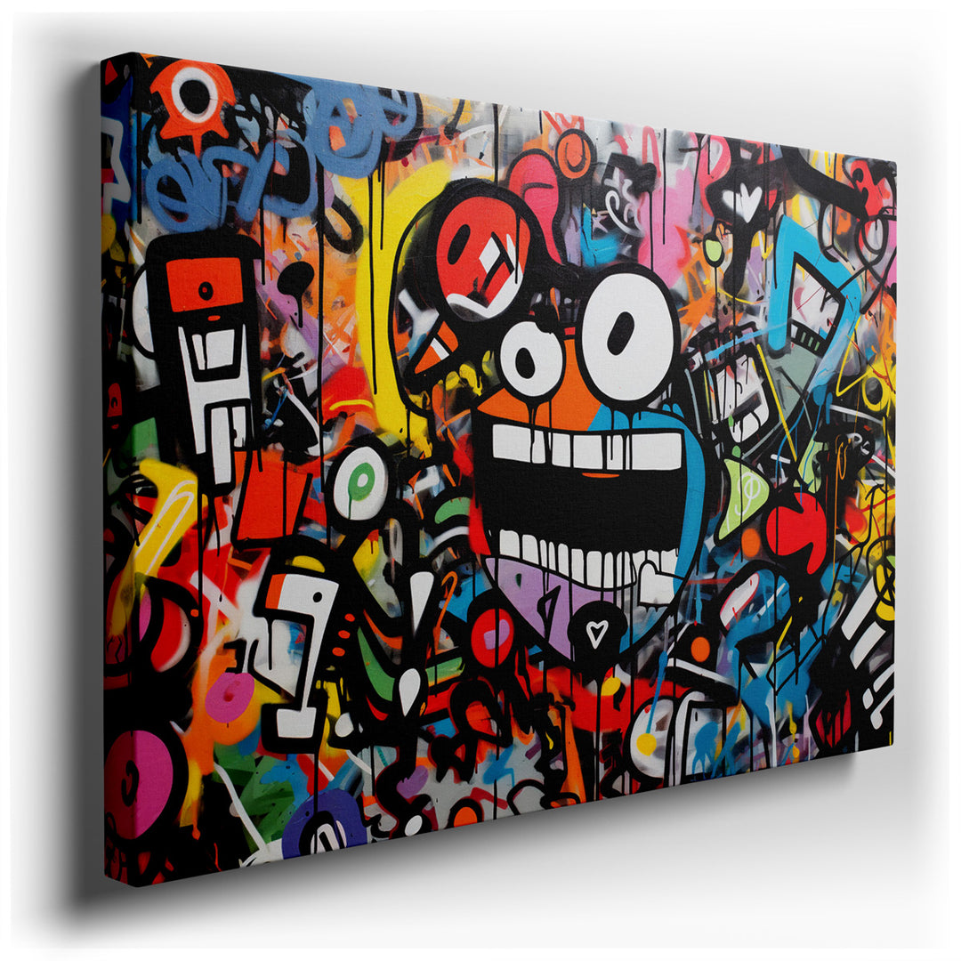 canvas print on wrapped canvas for wall decor – This wall art is a captivating masterpiece of urban graffiti art that exudes vibrancy and a dynamic energy, making it a...