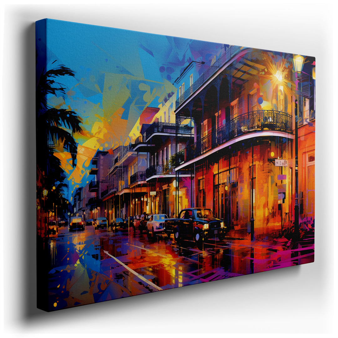 canvas print on wrapped canvas for wall decor – This wall art is a captivating portrayal of an urban landscape, brought to life through the dynamic interplay of light a...