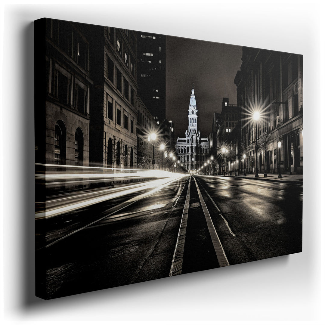 canvas print on wrapped canvas for wall decor – This wall art captures a mesmerizing urban scene, a nighttime view that brings the vibrancy and the dynamic pulse of cit...