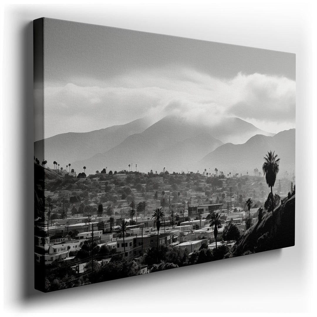 canvas print on wrapped canvas for wall decor – This captivating wall art, rendered in a striking black and white palette, masterfully captures the essence of an urban...