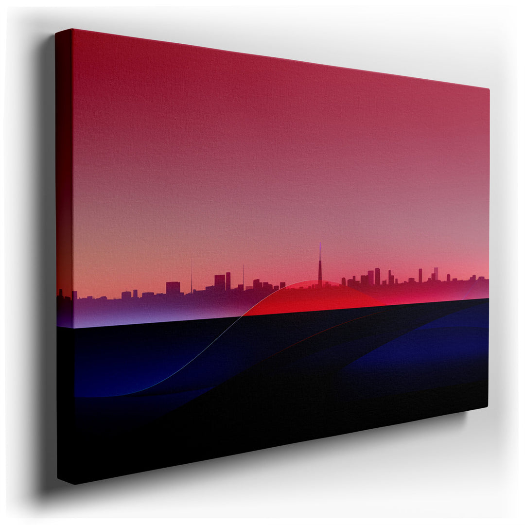 canvas print on wrapped canvas for wall decor – This wall art is a captivating artistic abstraction that masterfully blends the architectural rigidity of a city skyline...