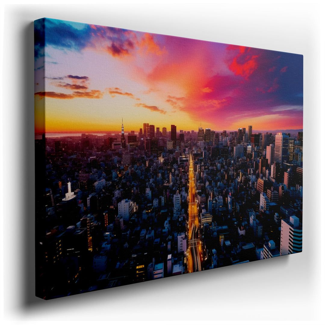 canvas print on wrapped canvas for wall decor – Imagine a wall art that captures the essence of a bustling city at the magical hour of sunset. This artwork, a masterful...