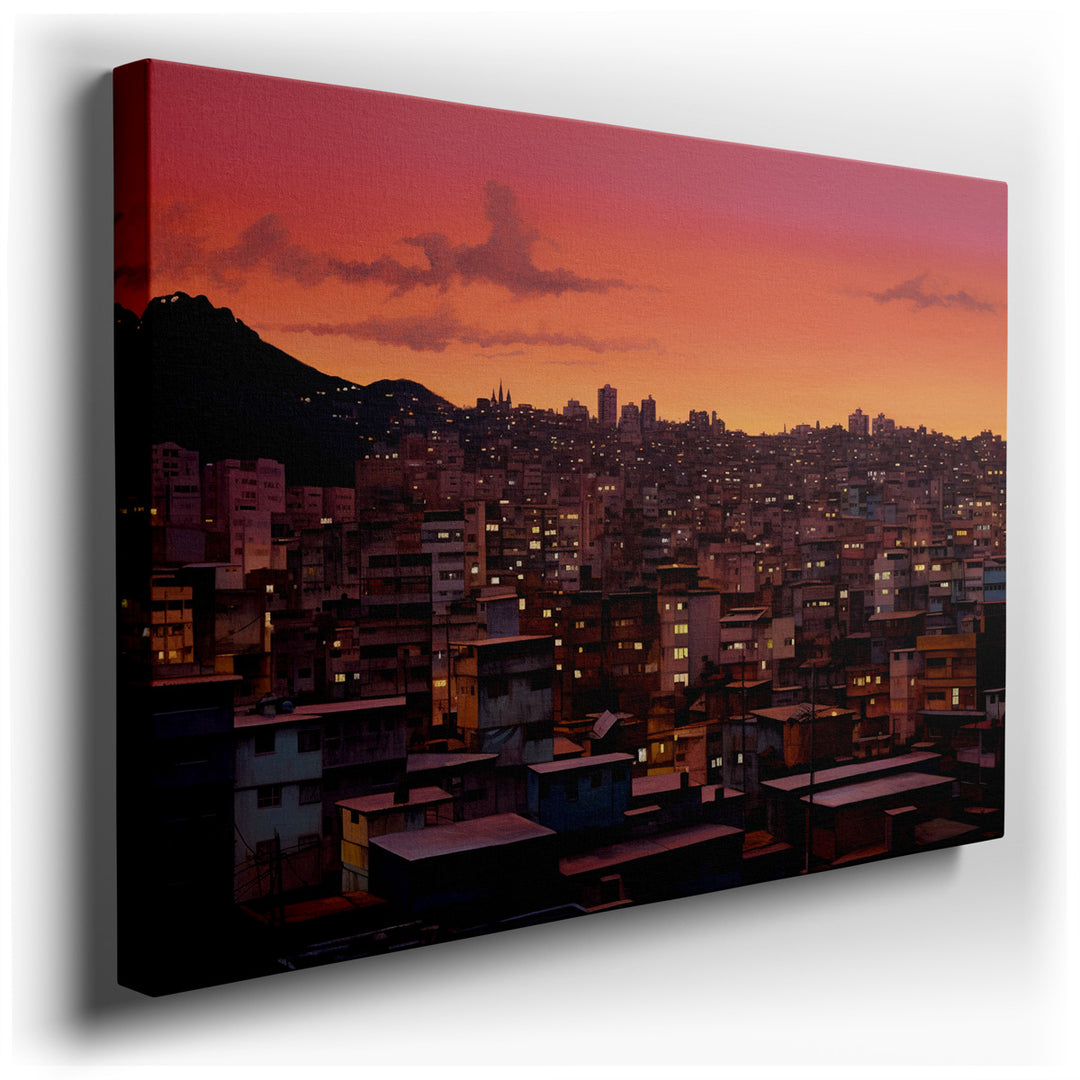 canvas print on wrapped canvas for wall decor – This wall art captures the essence of a bustling city as it transitions from day to night, encapsulating the vibrant ene...
