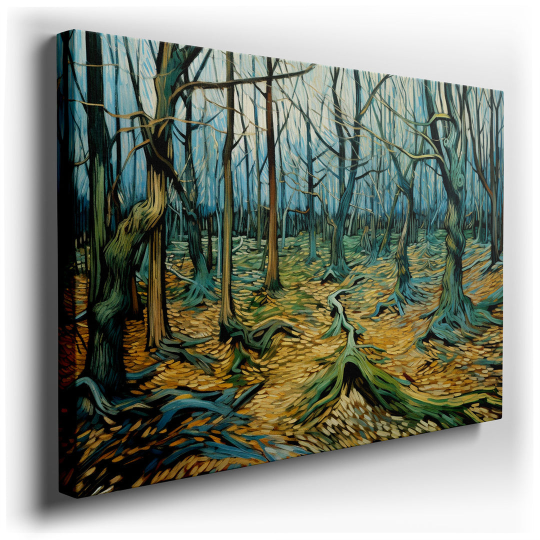 canvas print on wrapped canvas for wall decor – This imaginative wall art, reminiscent of Van Gogh's iconic style, offers a captivating interpretation of a twisted fore...