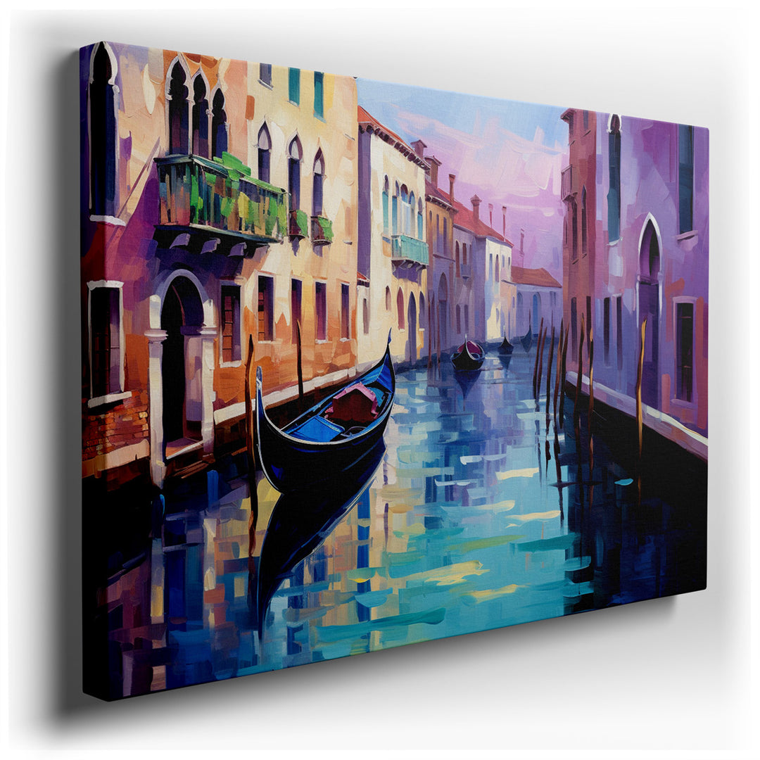 canvas print on wrapped canvas for wall decor – This enchanting wall art captures the essence of a serene Venetian canal, a scene that is both tranquil and vividly colo...