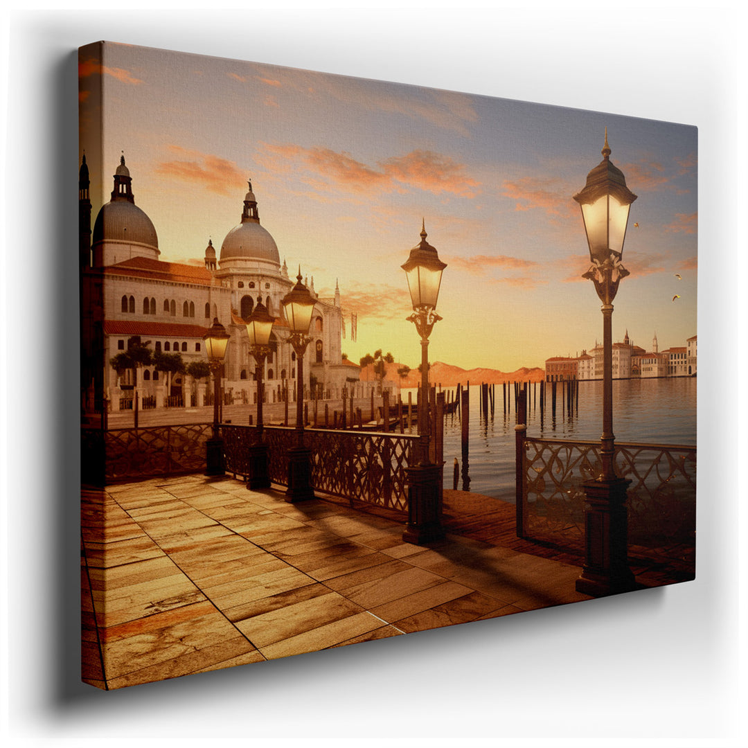 canvas print on wrapped canvas for wall decor – This wall art, a mesmerizing depiction of the Venetian waterfront at dusk, is a masterpiece that captures the essence of...