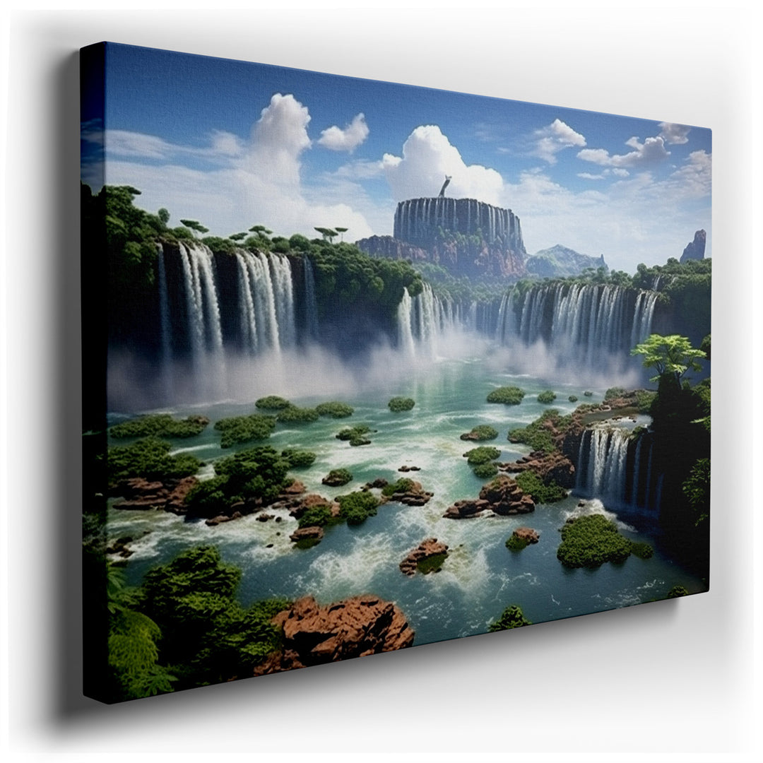 canvas print on wrapped canvas for wall decor – This exquisite wall art captures the essence of a pristine natural landscape, where the majesty of cascading waterfalls...