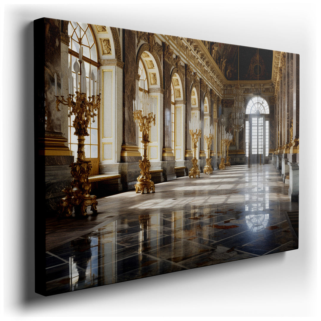 canvas print on wrapped canvas for wall decor – The wall art of the Hall of Mirrors at the Palace of Versailles is a magnificent representation of one of the most famou...