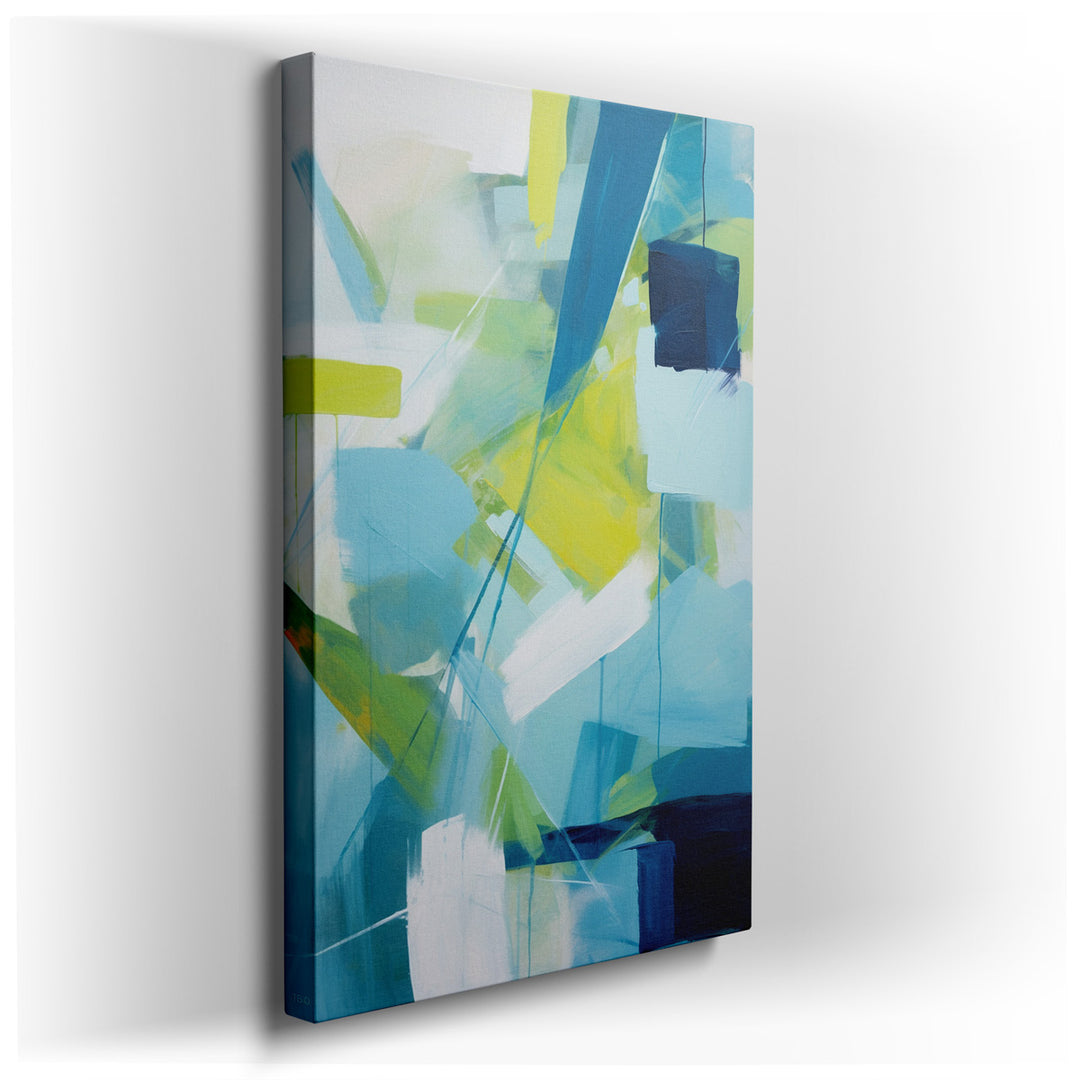 canvas print on wrapped canvas for wall decor – This wall art, a mesmerizing composition of blue and green hues, offers a dynamic and energetic abstract landscape that...