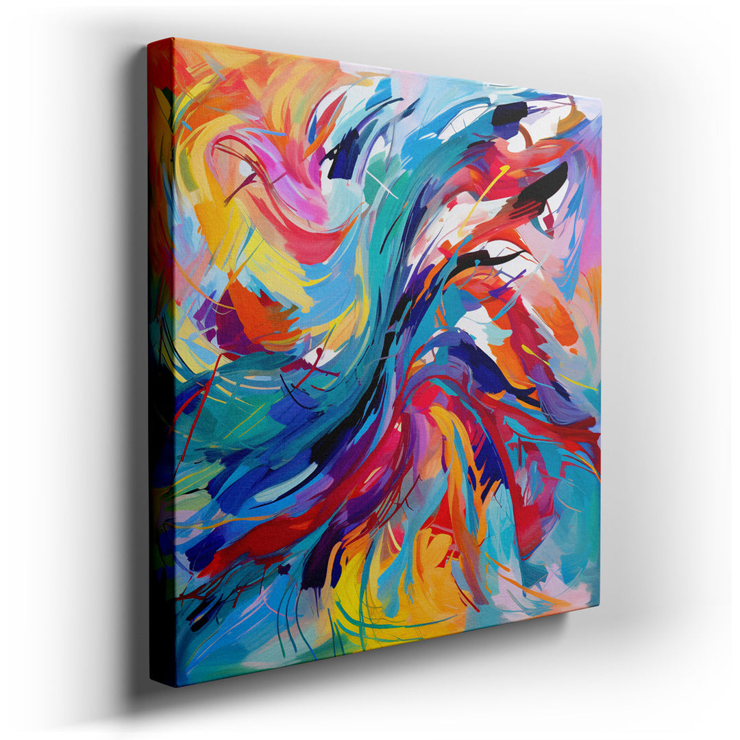 canvas print on wrapped canvas for wall decor – This wall art is a mesmerizing abstract composition that captures the essence of movement and emotion through its vibran...