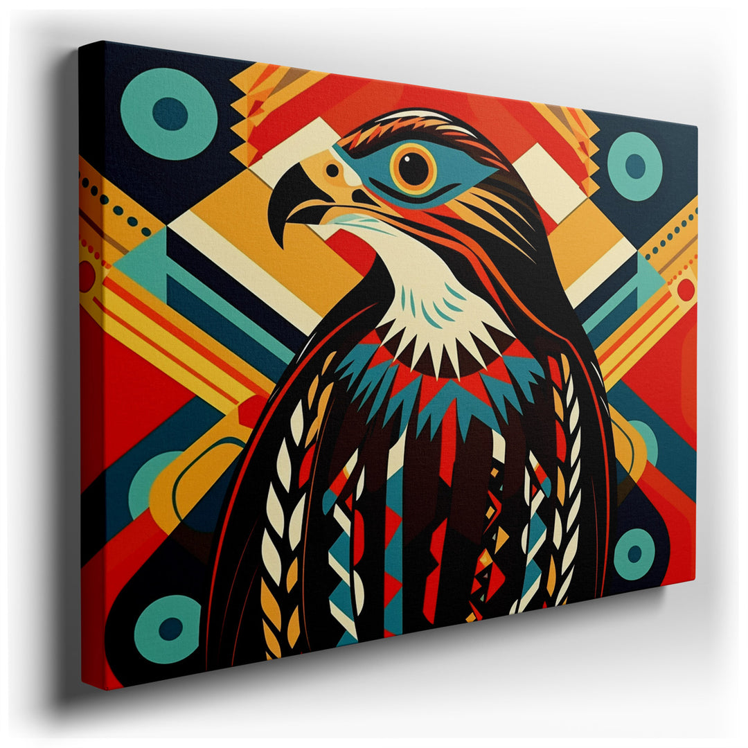 canvas print on wrapped canvas for wall decor – This wall art, a mesmerizing composition that marries the natural world with human creativity, features a stylized bird...