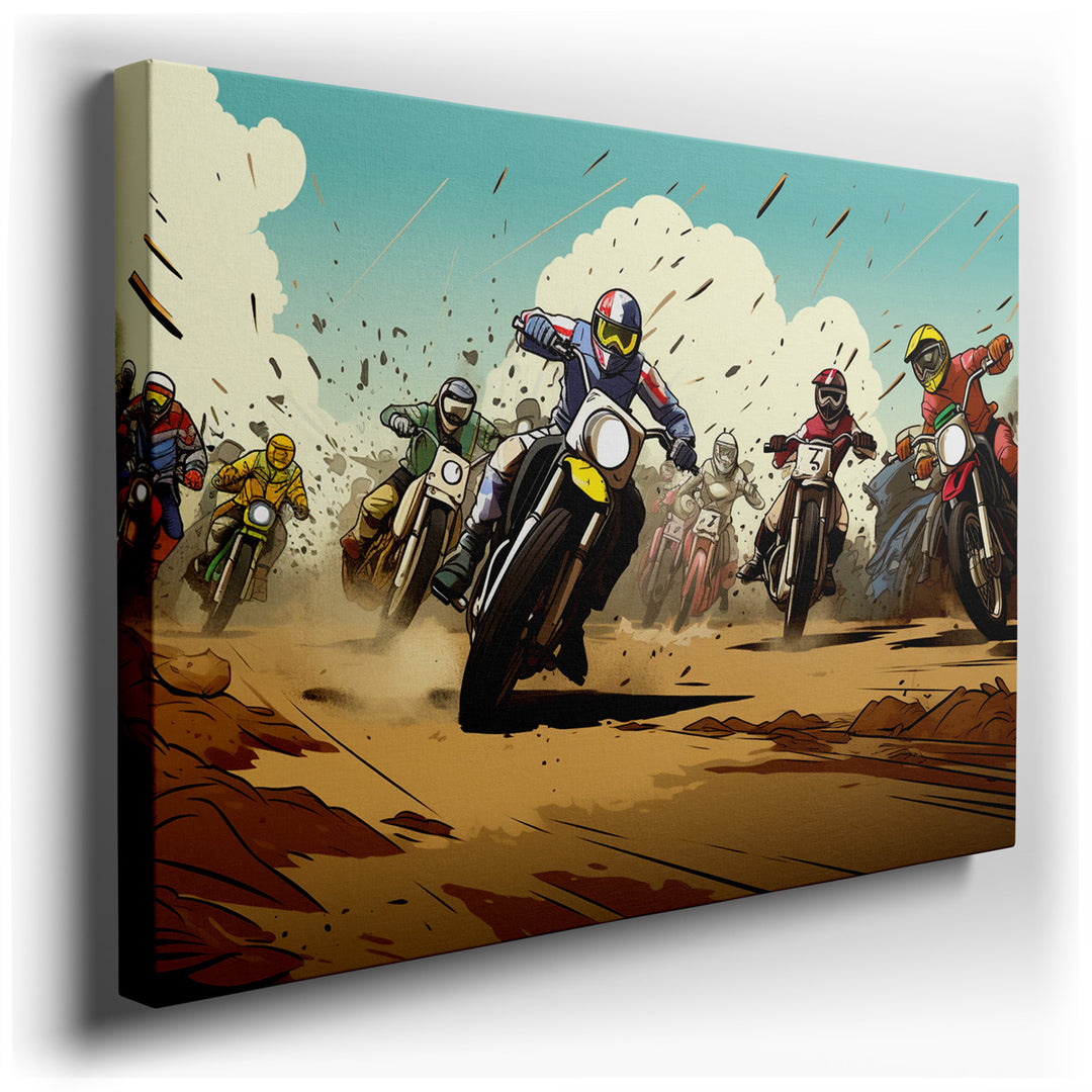 canvas print on wrapped canvas for wall decor – This captivating wall art vividly portrays the exhilarating world of motocross racing, a sport that combines speed, skil...