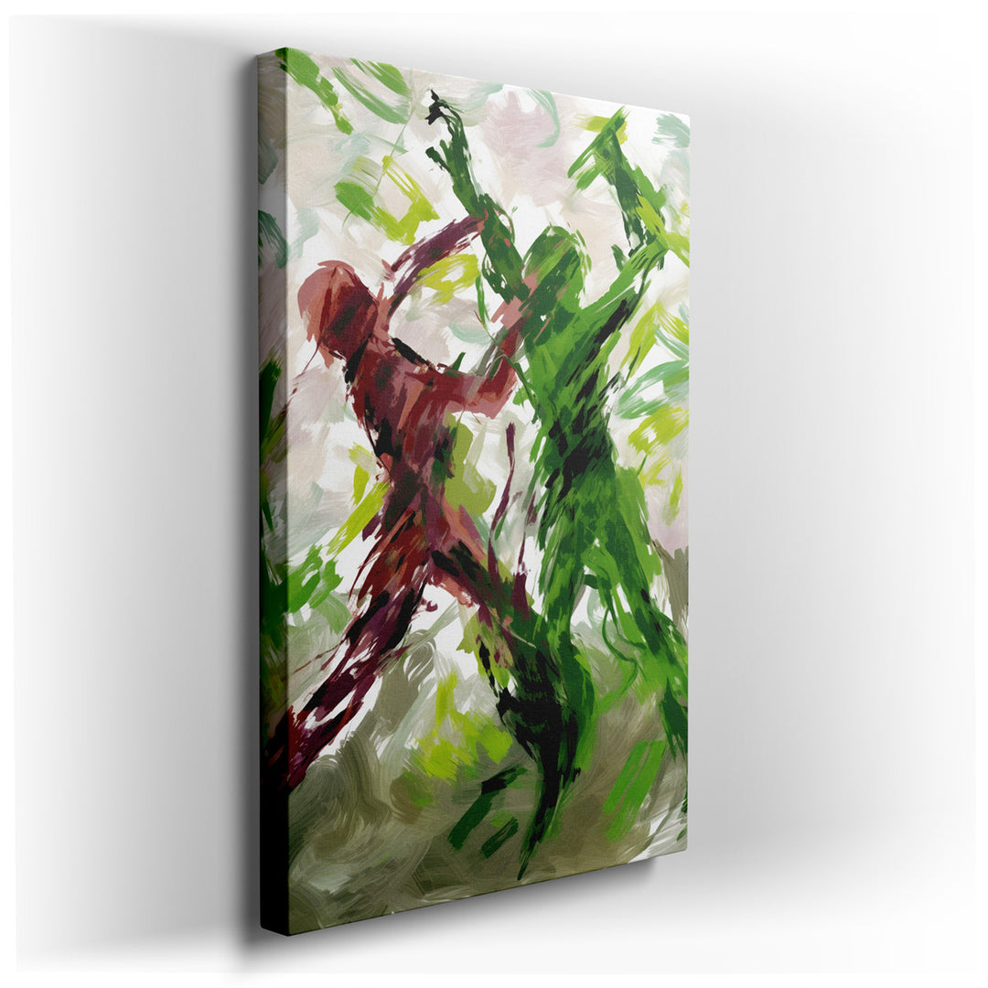 canvas print on wrapped canvas for wall decor – This wall art is a vivid portrayal of an intense dance between two figures, masterfully capturing the essence of passion...