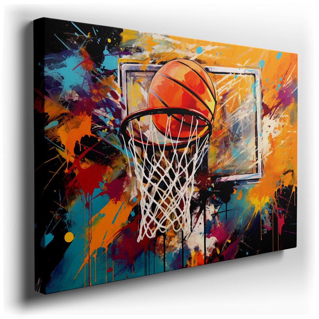 canvas print on wrapped canvas for wall decor – This wall art is a dynamic and visually captivating representation of the sport of basketball, ideal for anyone who appr...