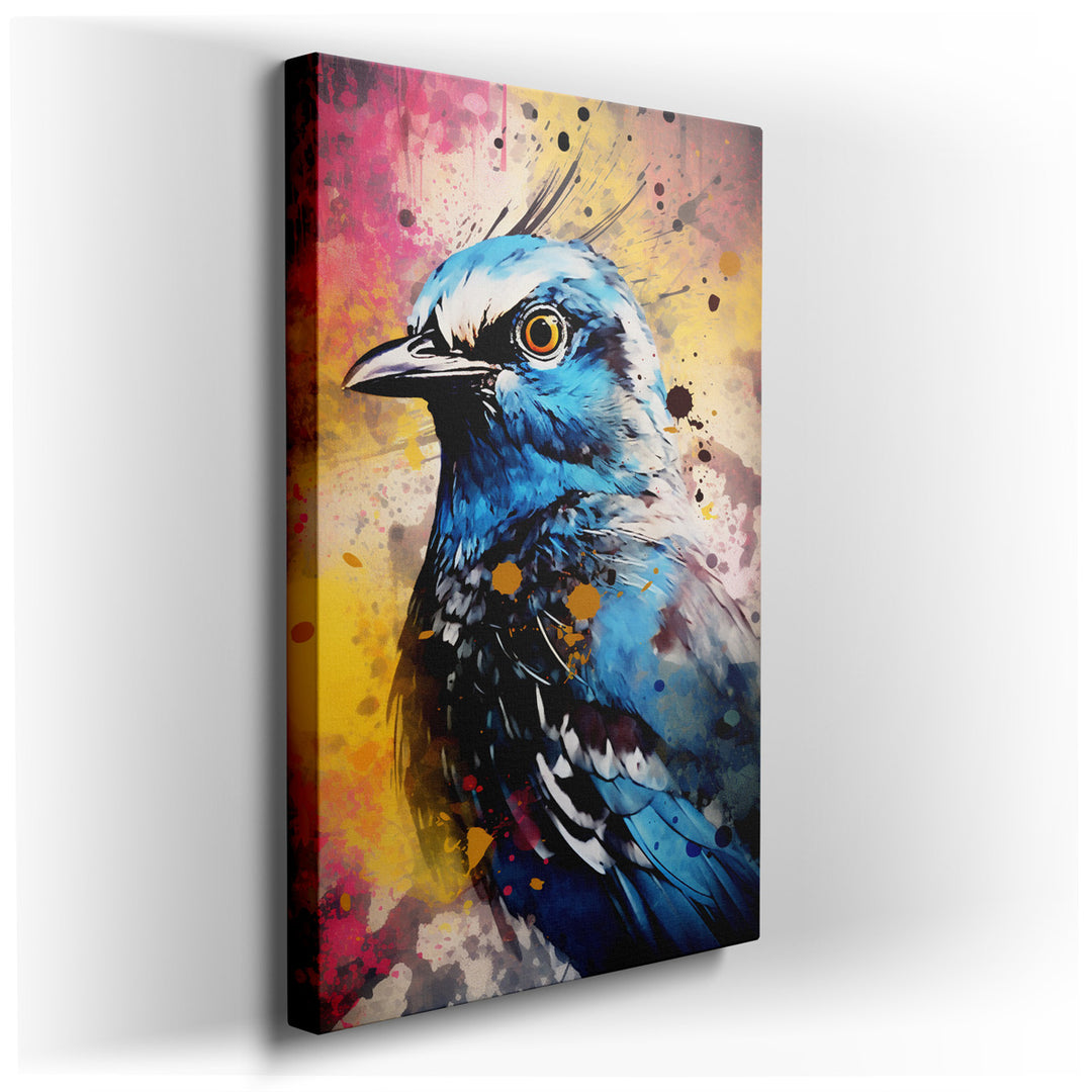 canvas print on wrapped canvas for wall decor – This enchanting wall art captures the essence of a blue bird with a masterful blend of vivid colors and expressive brush...