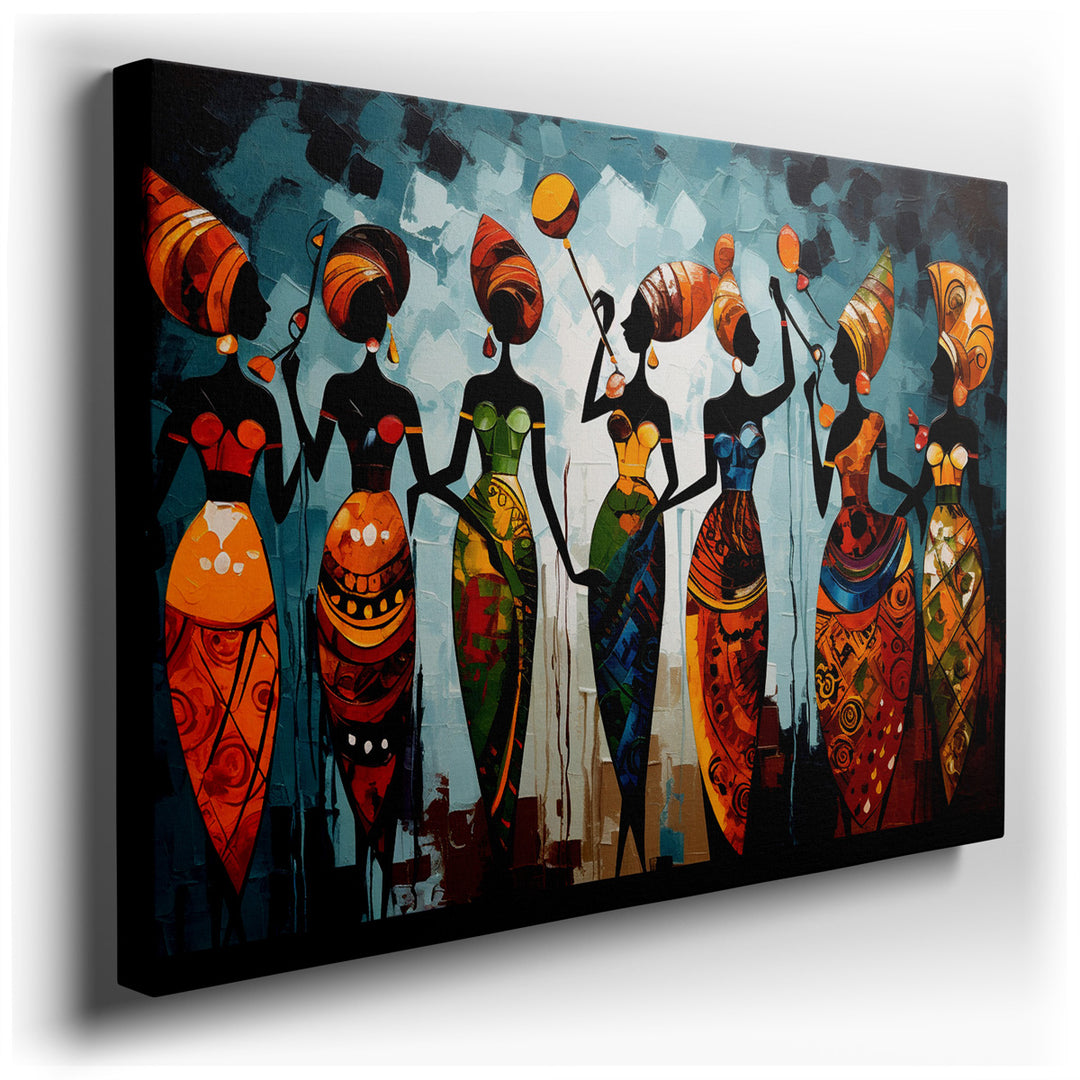 canvas print on wrapped canvas for wall decor – This vibrant abstract wall art is a captivating celebration of cultural diversity and the beauty of traditional attire,...