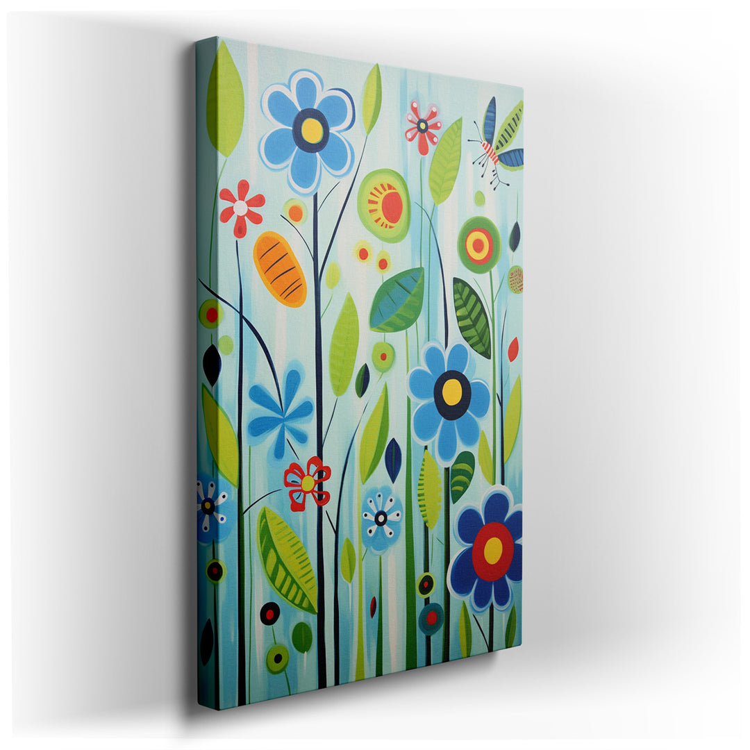 canvas print on wrapped canvas for wall decor – This enchanting wall art is a vibrant celebration of nature's beauty, featuring a delightful array of bright flowers int...