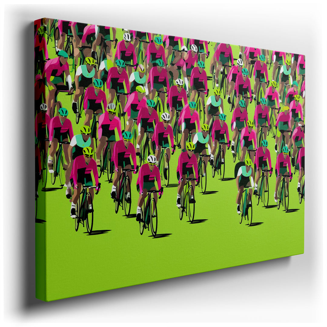 canvas print on wrapped canvas for wall decor – This wall art is a vibrant and dynamic representation of a cycling race, capturing the essence of motion and the exhilar...