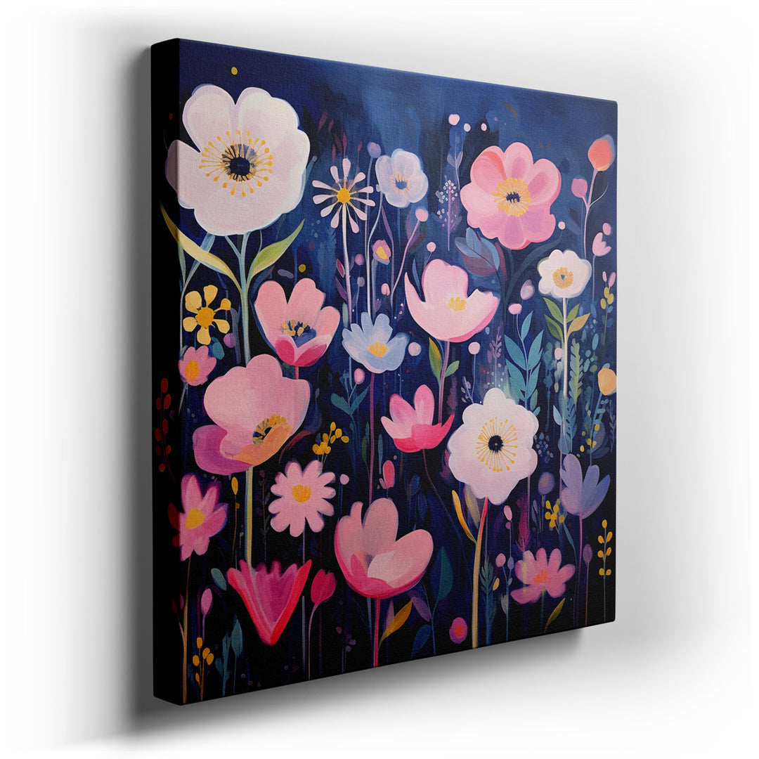 canvas print on wrapped canvas for wall decor – This exquisite wall art is a masterful depiction of nature's splendor, showcasing a breathtaking array of blossoming flo...