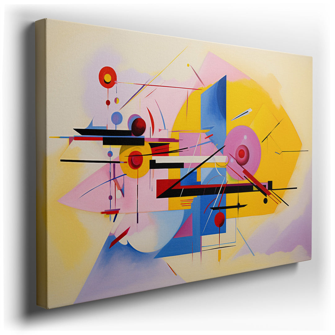 canvas print on wrapped canvas for wall decor – This dynamic geometric artwork is a captivating piece that immediately draws the eye with its bold colors and intriguing...