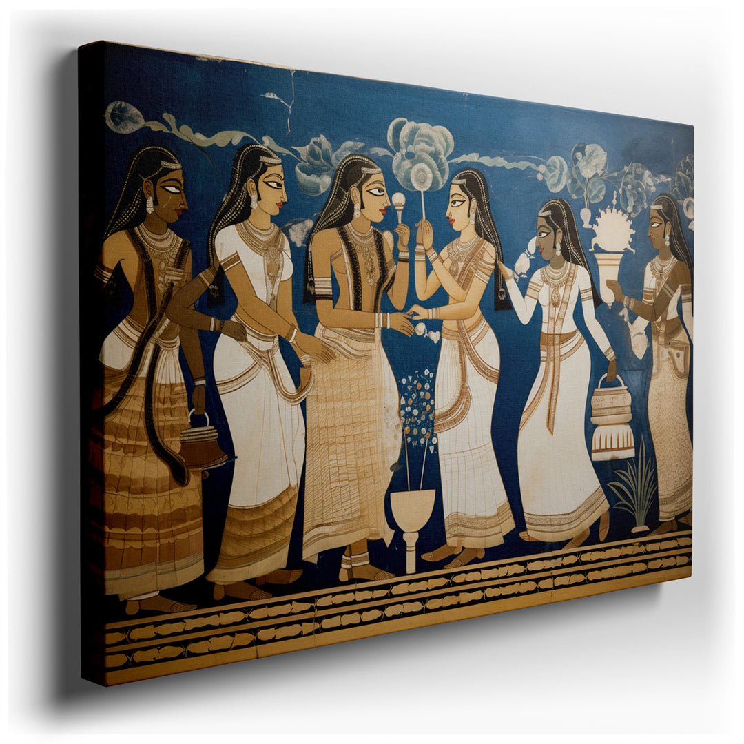 canvas print on wrapped canvas for wall decor – This wall art, a vibrant and detailed mural, serves as a captivating visual narrative of an ancient cultural ritual, viv...