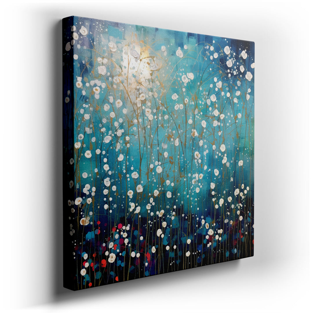 canvas print on wrapped canvas for wall decor – This exquisite wall art is a masterful blend of celestial elements and abstract floral motifs, creating a mesmerizing de...