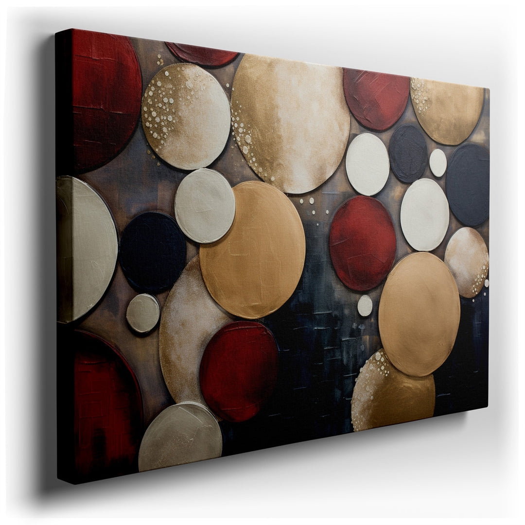 canvas print on wrapped canvas for wall decor – This modern abstract wall art is a captivating exploration of form and color, featuring a series of overlapping circles...