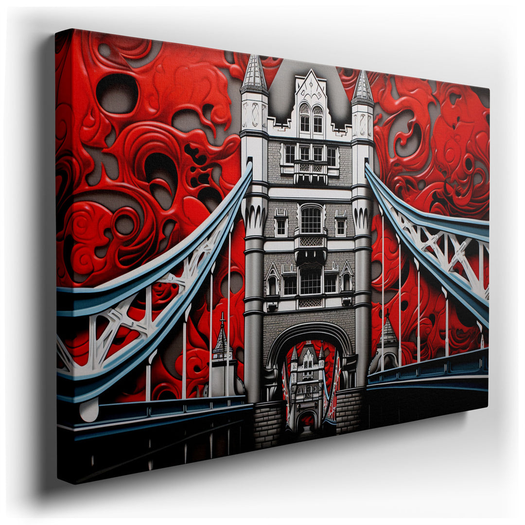canvas print on wrapped canvas for wall decor – This wall art of Tower Bridge is not merely a depiction but a vibrant celebration of one of London's most iconic landmar...