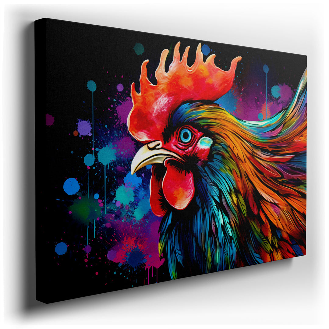 canvas print on wrapped canvas for wall decor – This captivating wall art of a rooster is a true masterpiece that combines vibrant colors with meticulous attention to d...
