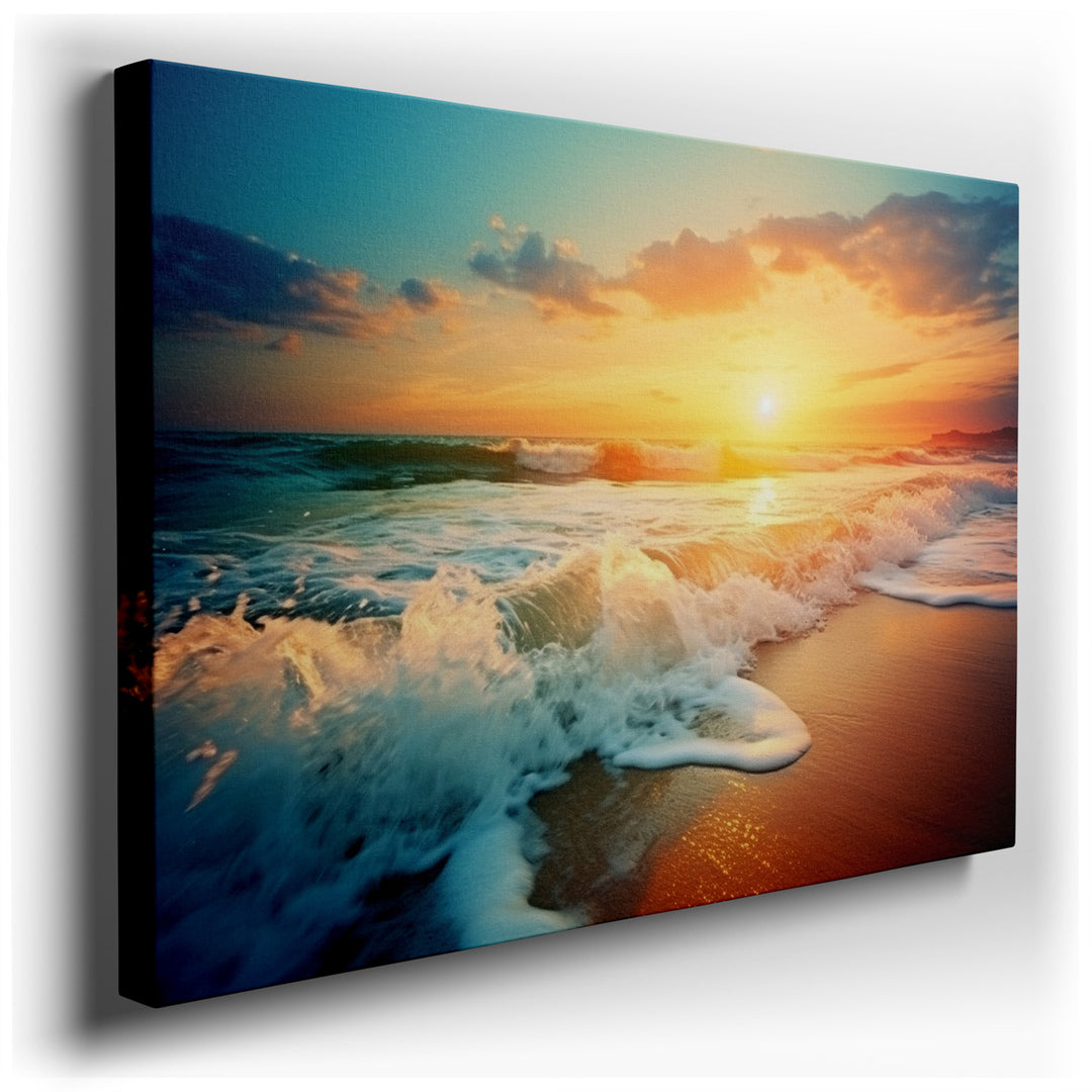 canvas print on wrapped canvas for wall decor – This captivating wall art masterfully portrays a vibrant sunset cascading its brilliant hues over the gentle undulations...