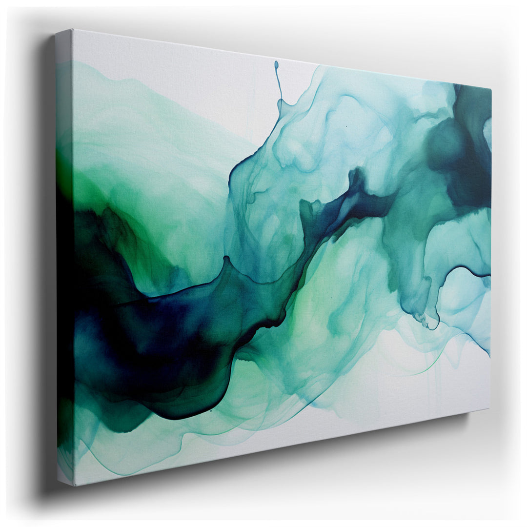 canvas print on wrapped canvas for wall decor – This captivating wall art is a masterpiece of abstract expression, where vibrant flows of teal and green hues cascade ac...