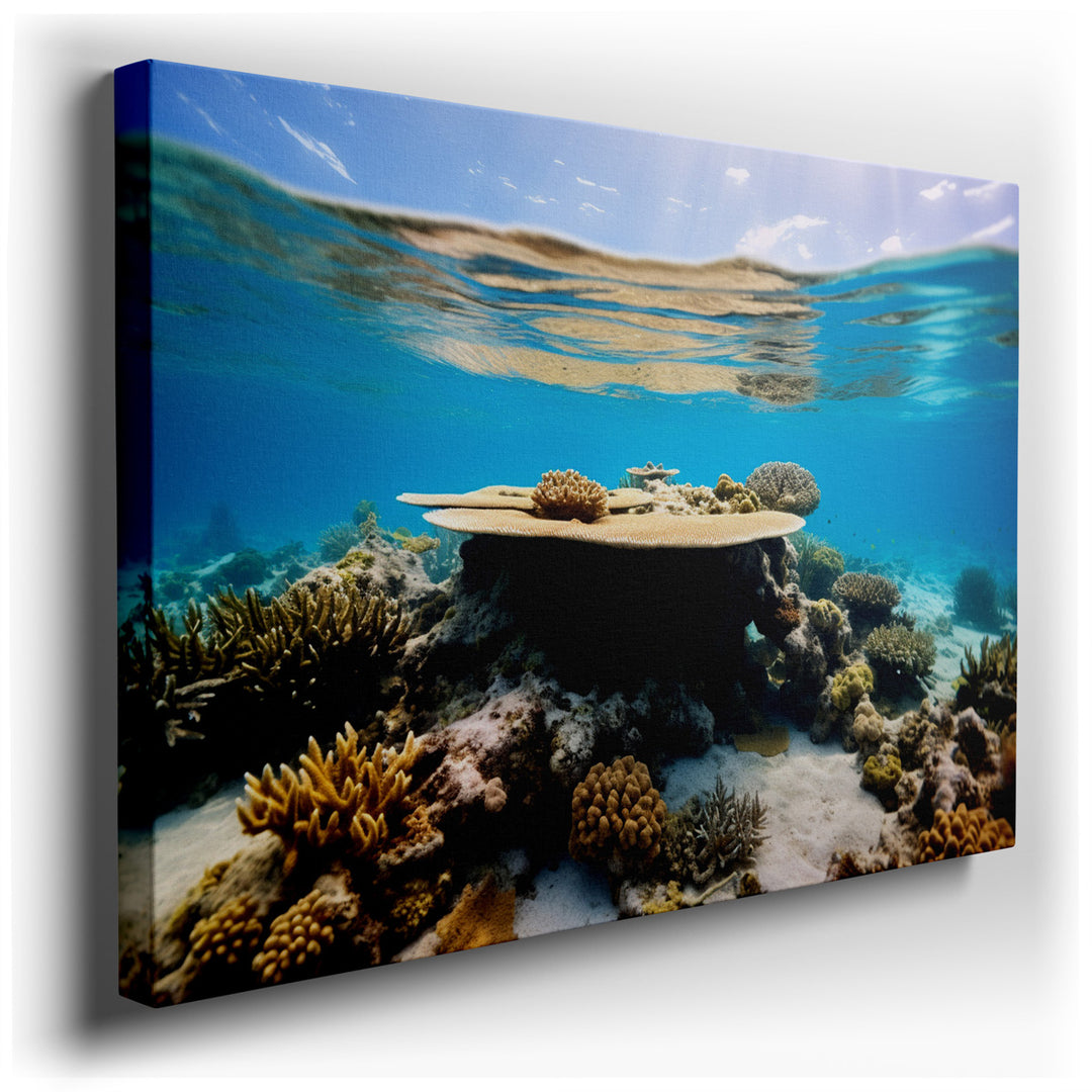 canvas print on wrapped canvas for wall decor – This exquisite wall art captures the ethereal beauty of an underwater paradise, a scene so vivid and detailed that it fe...