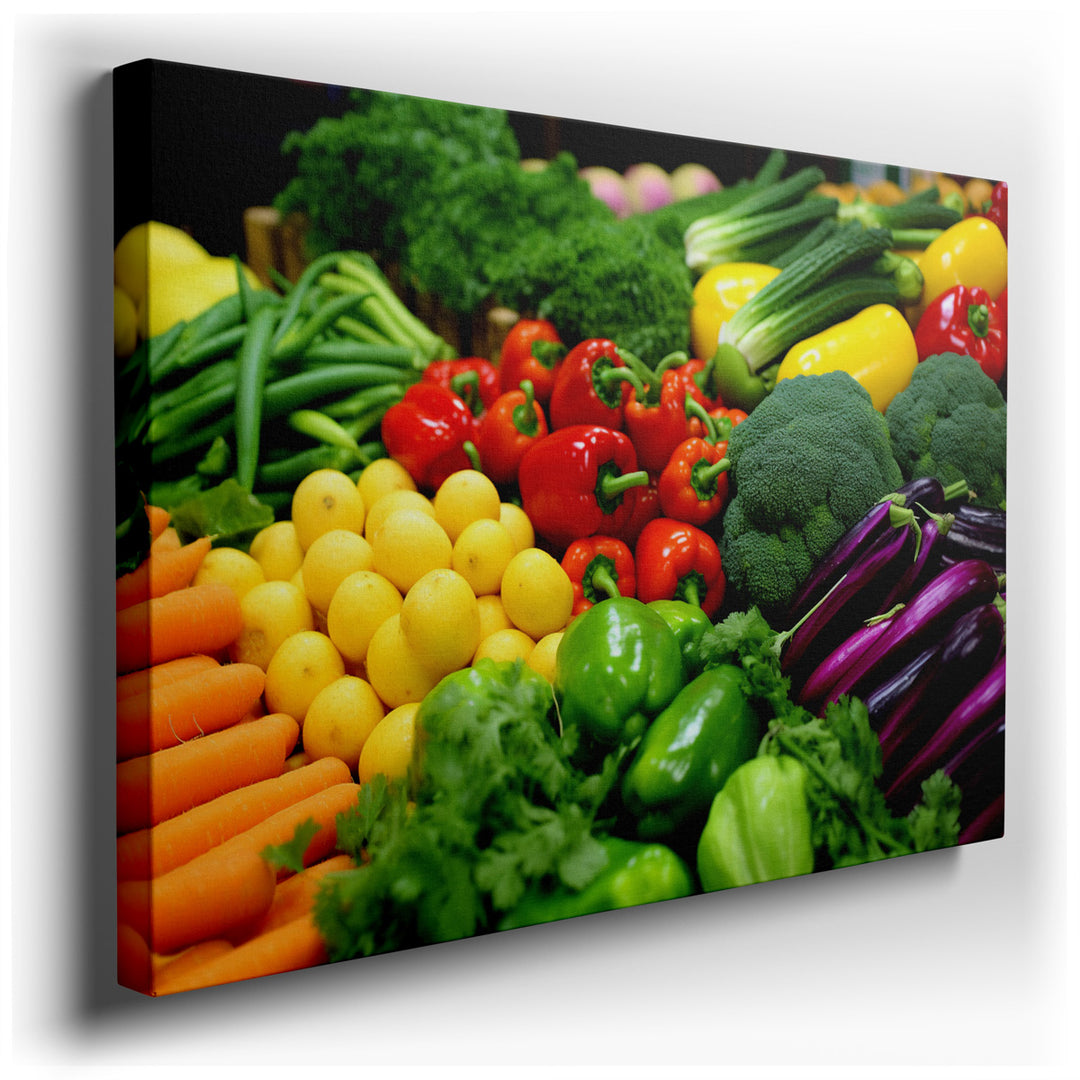 canvas print on wrapped canvas for wall decor – This wall art, a vibrant tableau of fresh vegetables, is a celebration of color, texture, and the natural bounty that no...