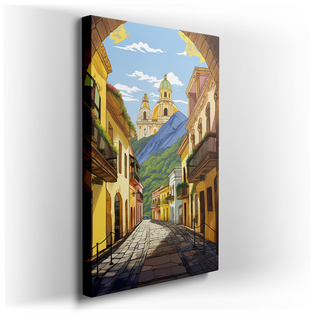 canvas print on wrapped canvas for wall decor – This wall art is a captivating portrayal of a bustling street scene, set against the dramatic and inspiring backdrop of...
