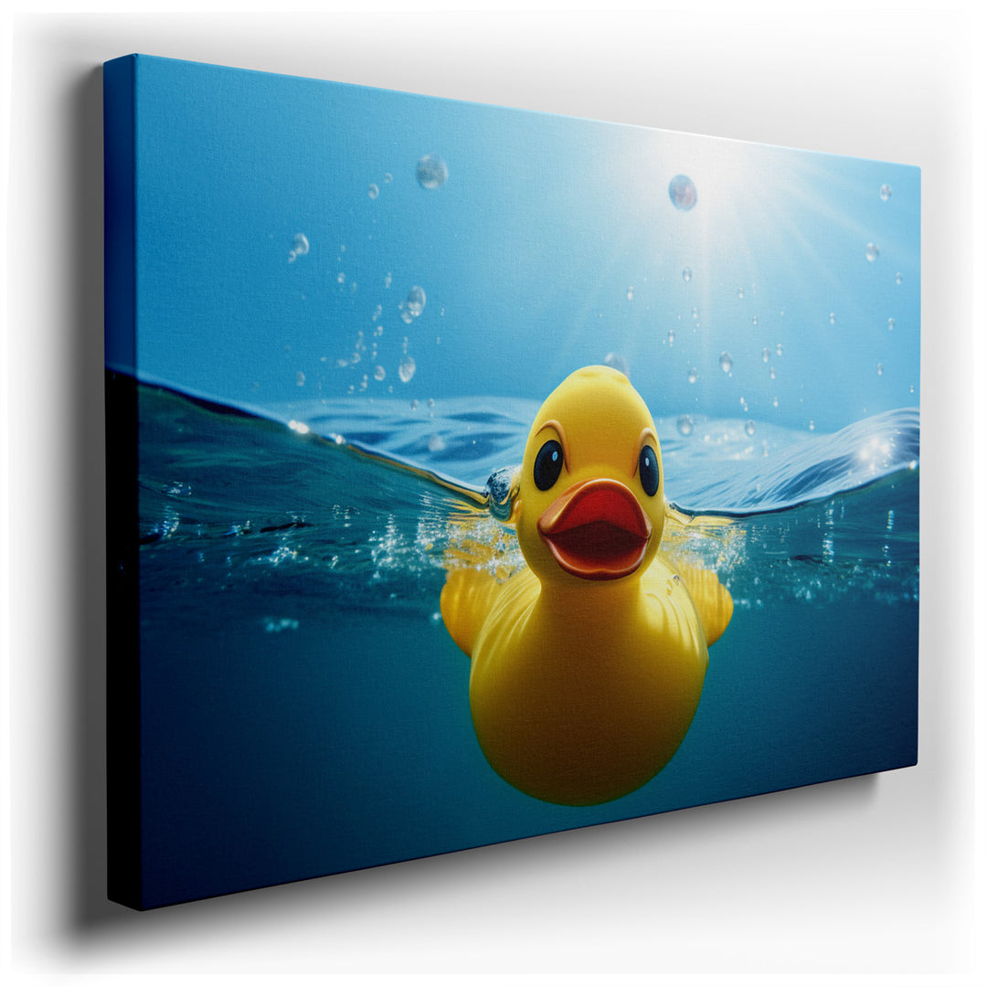 canvas print on wrapped canvas for wall decor – Imagine a wall art that captures the essence of pure joy and playful serenity—a lively rubber duck, vibrant and yellow,...