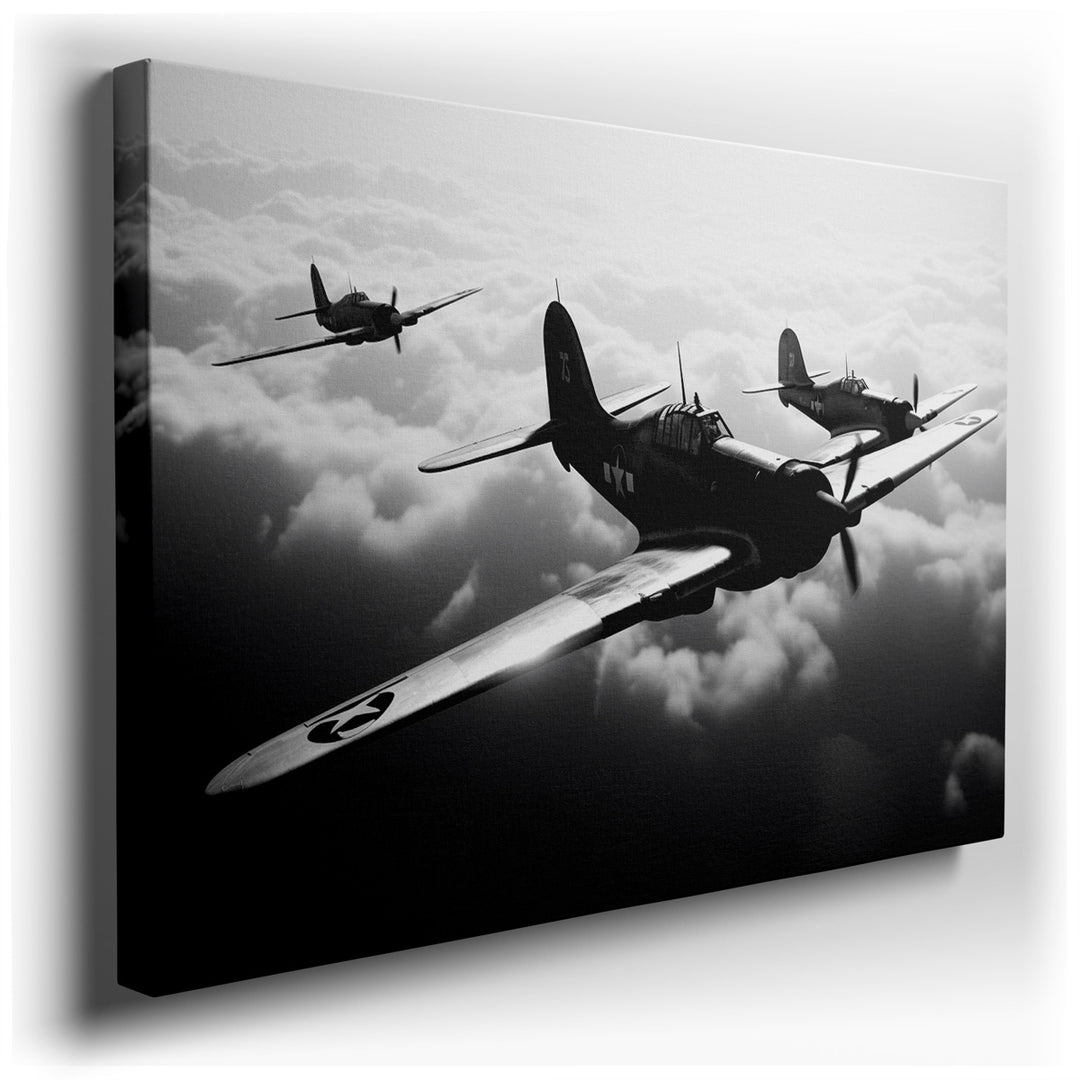 canvas print on wrapped canvas for wall decor – This captivating wall art, rendered in a striking monochrome palette, masterfully depicts a trio of classic vintage figh...