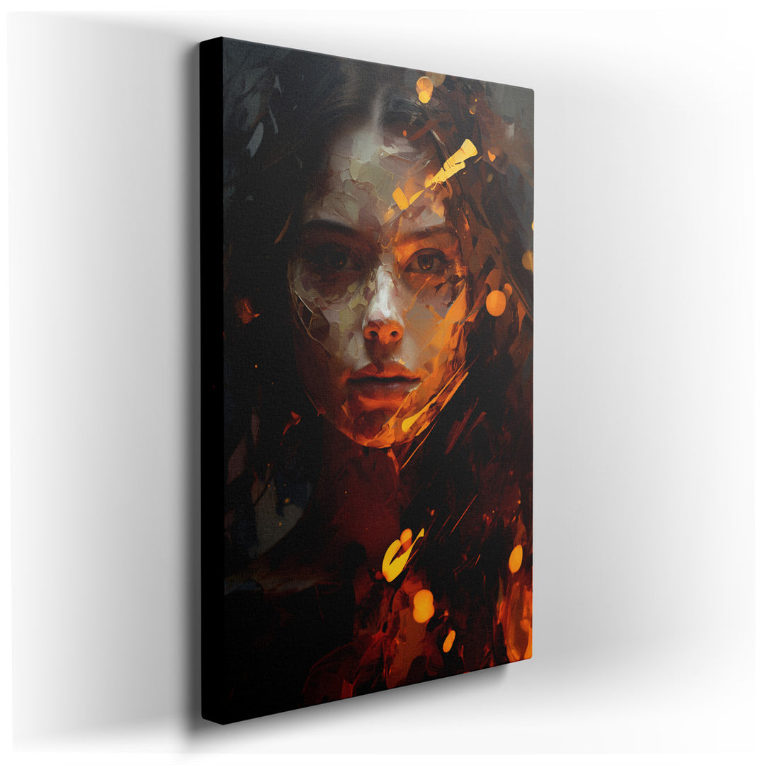canvas print on wrapped canvas for wall decor – This captivating wall art, a masterful blend of emotion and artistry, features the visage of a woman, her expression eni...